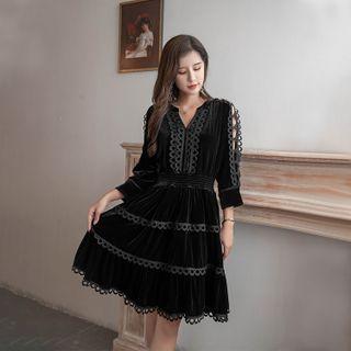 Long-sleeve Velvet A-line Tunic Dress