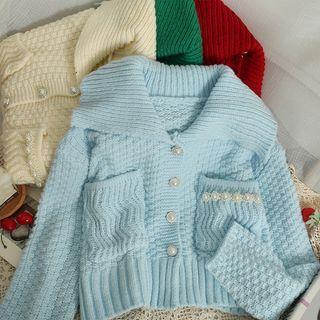 Pearl-accent Sailor-collar Cropped Cardigan