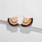 Rattan Fringed Dangle Earring 1 Pair - Almond & Coffee - One Size