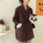 Plain Double-breasted Coat Purple - One Size