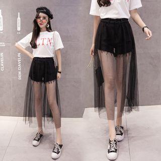 Mock Two-piece Inset Shorts A-line Midi Skirt