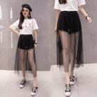 Mock Two-piece Inset Shorts A-line Midi Skirt