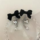 Bow Heart Alloy Fringed Earring 1 Pair - Black & Silver - One Size