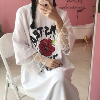 Lace Underlay Print T-shirt Dress