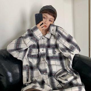 Plaid Button Jacket White - One Size