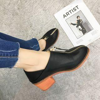 Zip Front Chunky Heel Shoes
