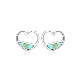 Sterling Silver Simple Romantic Hollow Heart Stud Earrings Silver - One Size