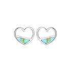 Sterling Silver Simple Romantic Hollow Heart Stud Earrings Silver - One Size