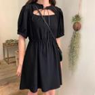 Short-sleeve Tie-front A-line Dress