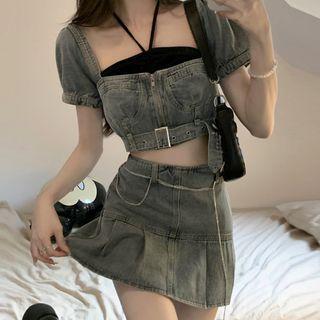 Short-sleeve Denim Top / Camisole Top / A-line Skirt / Set