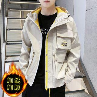 Letter Embroidered Hooded Cargo Jacket