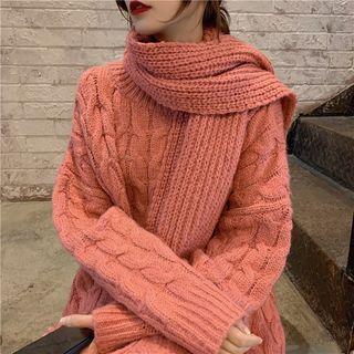 Set: Chunky Cable Knit Sweater + Knit Scarf