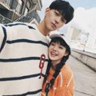 Striped Applique Couple Matching Sweater