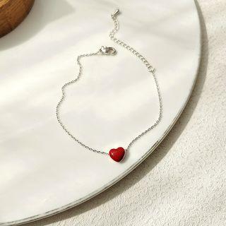 Heart Necklace Silver & Red - One Size