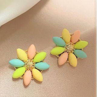 Acrylic Flower Earring 1 Pair - 925 Silver Stud Earrings - Multicolors - One Size