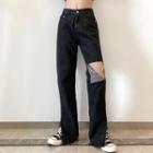 Chain Detail Cut-out Straight Jeans