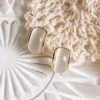 Faux Cat Eye Stone Alloy Earring 1 Pair - White - One Size
