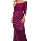 Off Shoulder Panel Lace Evening Gown