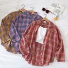 Color-block Single-breasted Plaid Long-sleeve Blouse