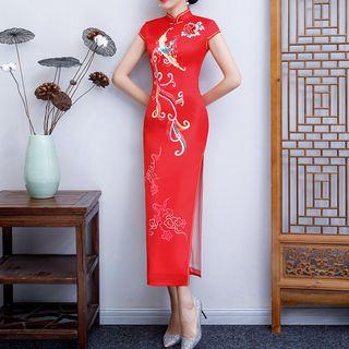 Embroidered Short-sleeve Midi Cheongsam
