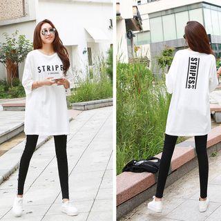Sport Set: Elbow-sleeve T-shirt + Striped Yoga Pants