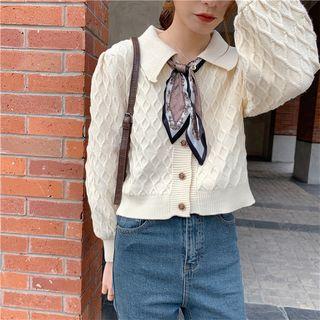 Twist Knit Cardigan With Scarf
