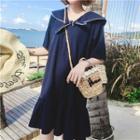 Elbow-sleeve Piped Collar Dress