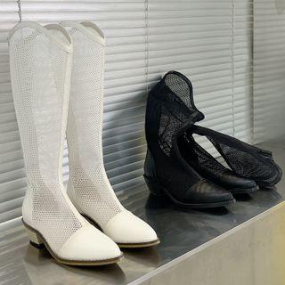 Wedge Heel Mesh Boots