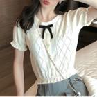 Short-sleeve Ribbon Knit Top White - One Size