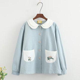 Layered Peter Pan Collar Embroidered Denim Jacket