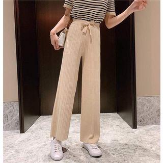 Short-sleeve Striped Tee / High-waist Wide-leg Pants