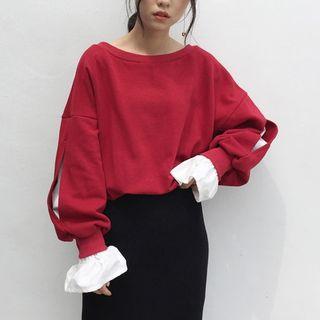 Bell-sleeve Mock-two Loose-fit Sweatshirt