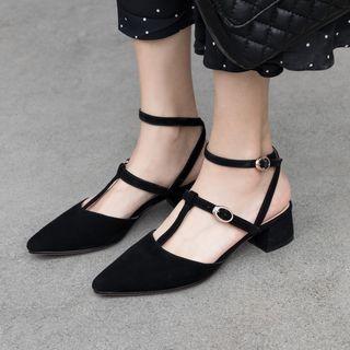Genuine Leather Block Heel Slingback Pumps