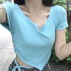 Short-sleeve Knit Top Top - Blue - One Size