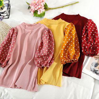 Dotted-sleeve Knit Top