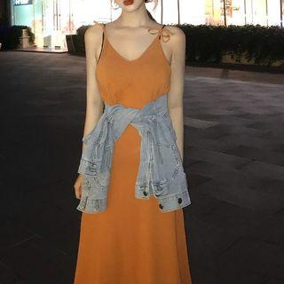 Denim Jacket / Strappy A-line Midi Dress