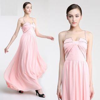 Strappy Pleated Evening Gown