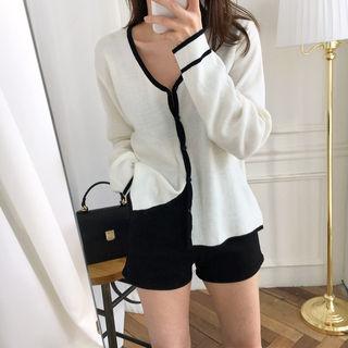 Contrast-piping Cardigan