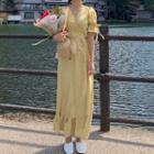 Short-sleeve Ruffled Maxi Dress Yellow - One Size
