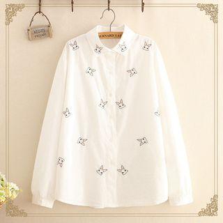 Long-sleeve Rabbit Embroidered Shirt As Shown In Figure - One Size