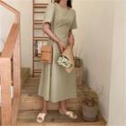 Pleated Tie-waist Long Linen Dress