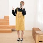 Set: Drawstring Hoodie + Pocket Detail Corduroy Jumper Dress