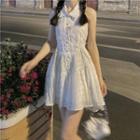 Lapel Halter-neck Plain Dress White - One Size