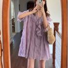 Plain Ruffle Trim Mini A-line Dress Purple - One Size