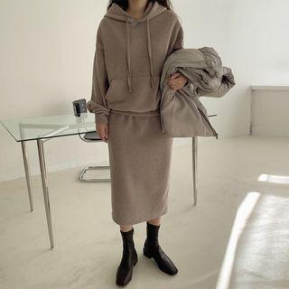 Napped Kangaroo Hoodie & Long Skirt Set