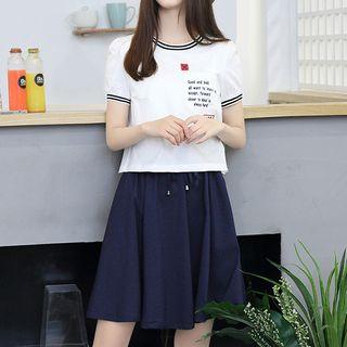 Lettering Mock Two-piece Short-sleeve A-line Dress