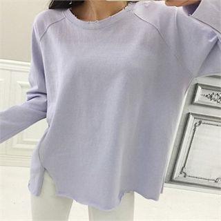 Round-neck Slit-detail Colored Top