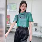 Puff-sleeve Print Qipao Top