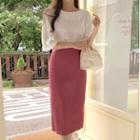 Elbow-sleeve Blouse / Midi Shift Skirt