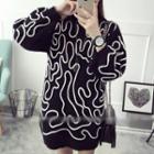 Patterned Puff-sleeve Chunky Knit Dress